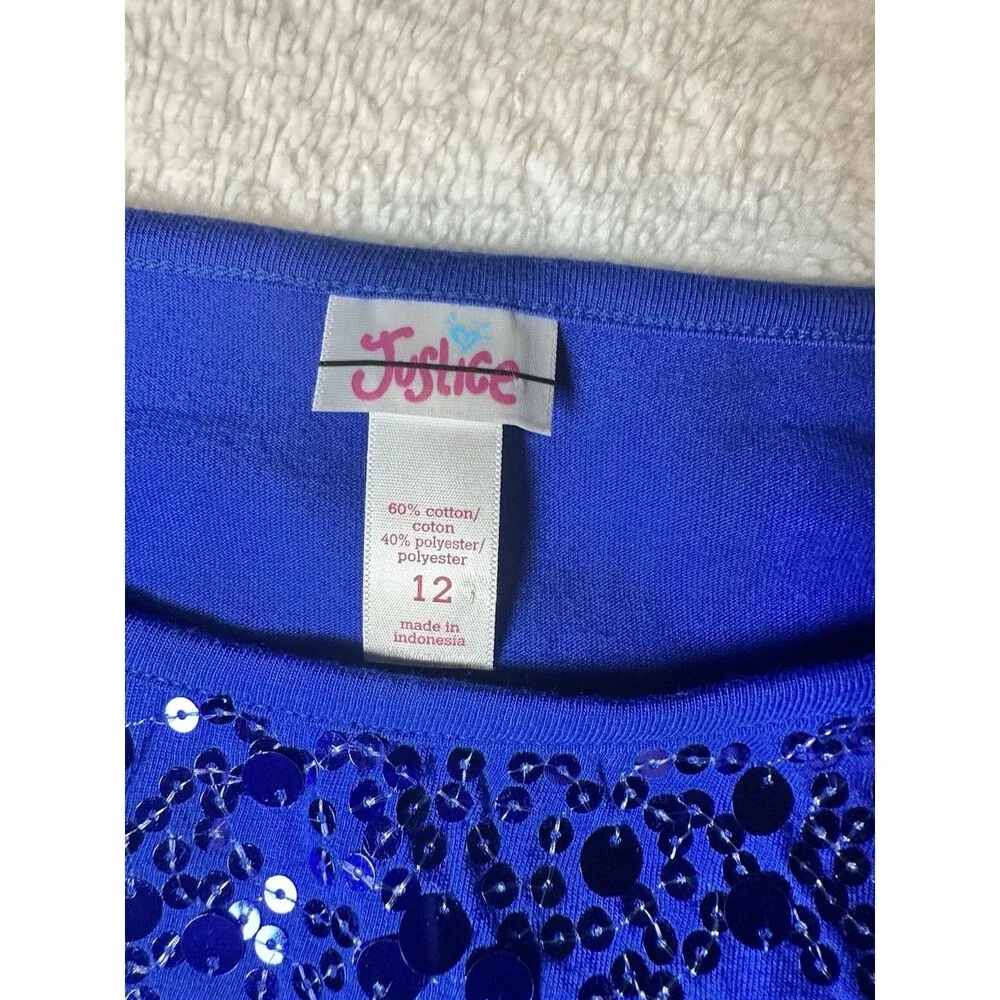 Justice girls sz 12 long sleeve blue Top with sequin neckline